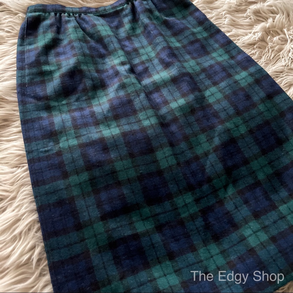 Pendleton | Vintage Wool Plaid Pencil Skirt Black Tartan 1980s - Picture 2 of 6
